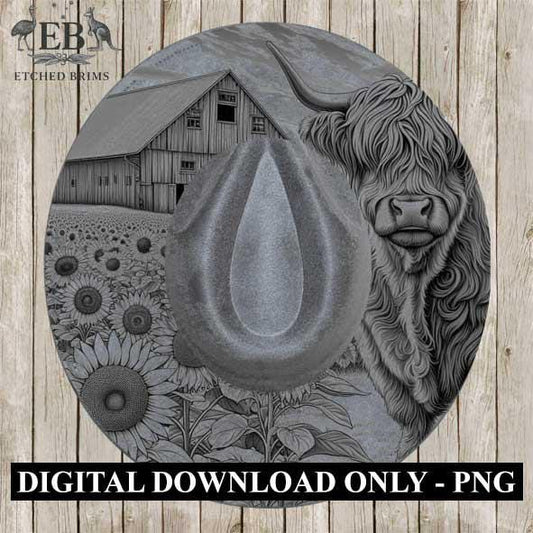 Highland Cow 12, Laser Hat Burning Design, Digital Download PNG, Hat Burning Template, Hat Laser Engraving Design, Wide Brim Hat File, EB239