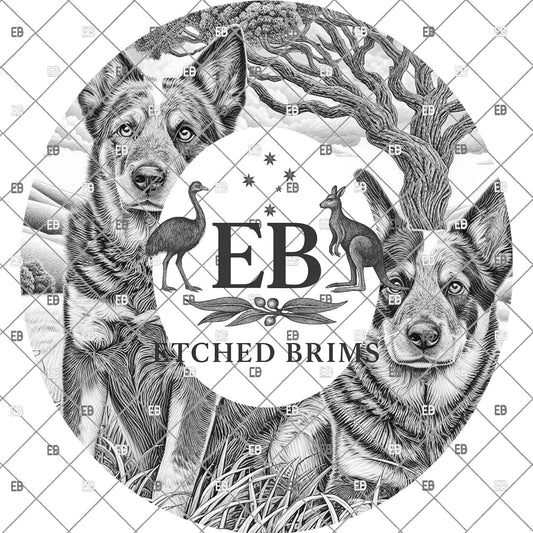 Blue Heeler Dogs, Hat Engraving Design for Laser Burning, Country Scene PNG, Wide Brim Fedora, EB1182