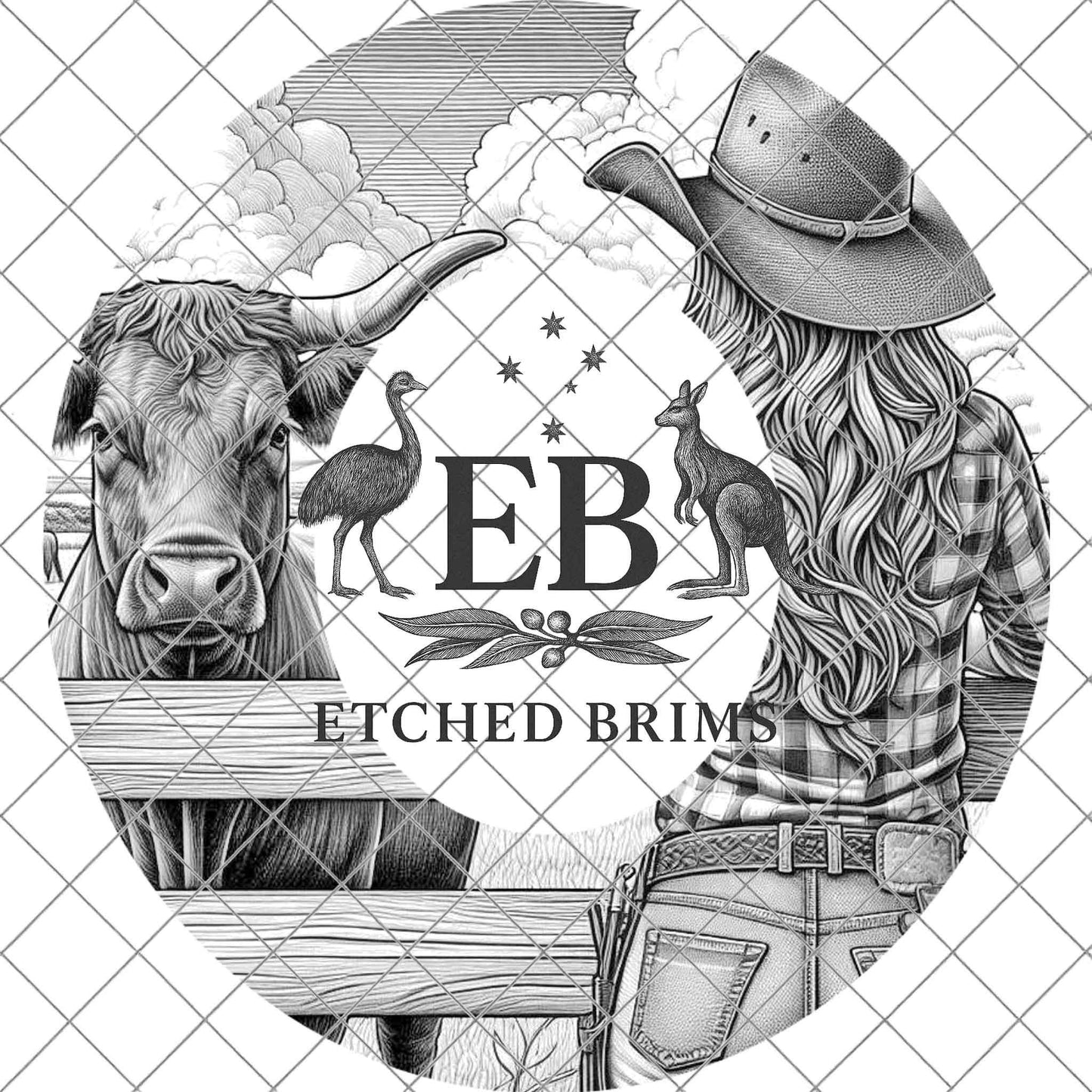 Cowgirl & Cow Farm 3, Hat Burning Design, Digital Download PNG, Hat Burning Template, Hat Laser Engraving Design, Wide Brim Hat File, EB646