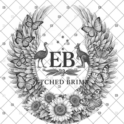 Wings Sunflowers Butterflies, Hat Burning Design, Digital Download PNG, Wide Brim Template, Hat Engraving Design, EB1166A
