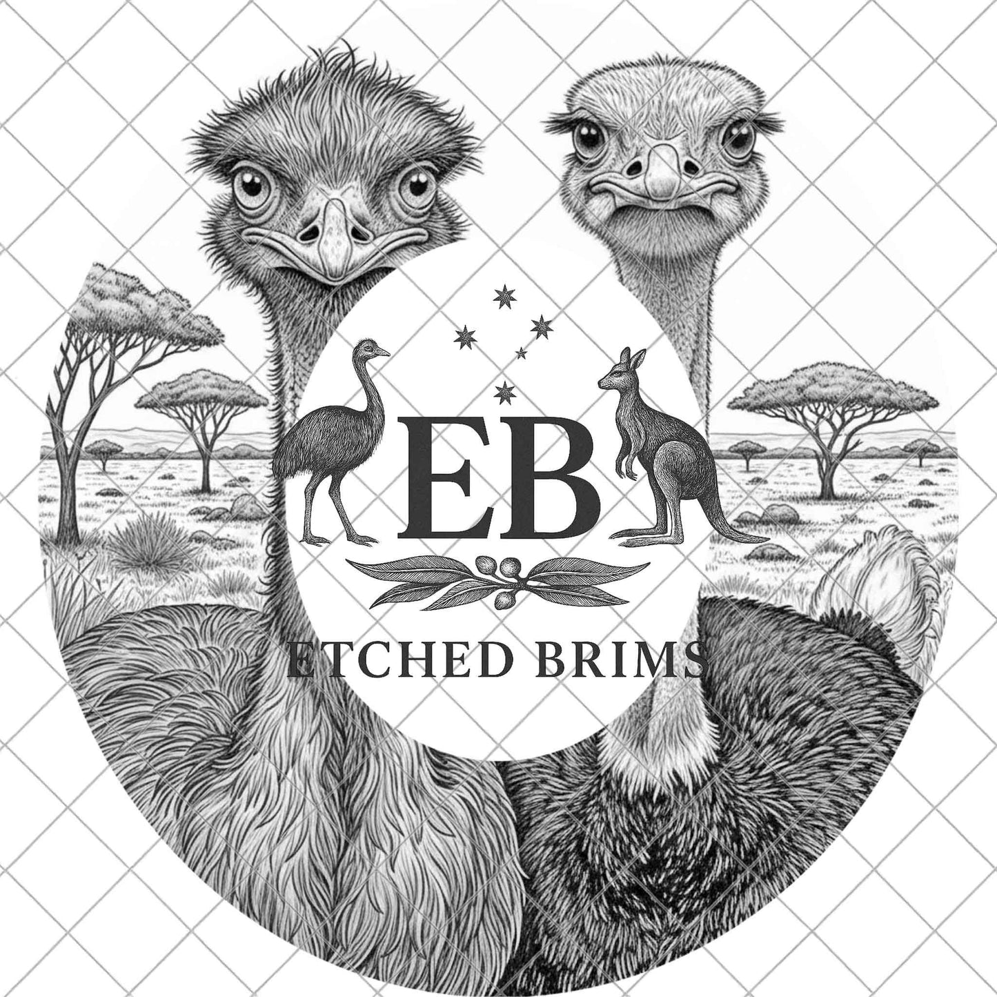 Emu and Ostrich Hat Burning Design, Laser Engraving File Wide Brim Fedora Hat. EB1042