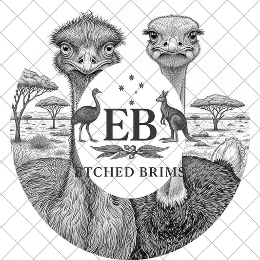 Emu and Ostrich Hat Burning Design, Laser Engraving File Wide Brim Fedora Hat. EB1042