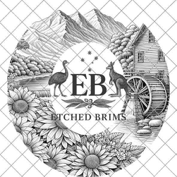 Waterwheel & Wildflowers Hat Burning Design 4, Rustic Laser Hat Burning, Digital Download, Hat Burning Template, Wide Brim Hat File, EB373