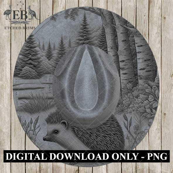 Hat Burning Design, Hedgehog and Woodlands 5, Wide Brim Hat Design, Hat Burning Template, Hat Burning Stencil, Laser File, PNG File, EB475