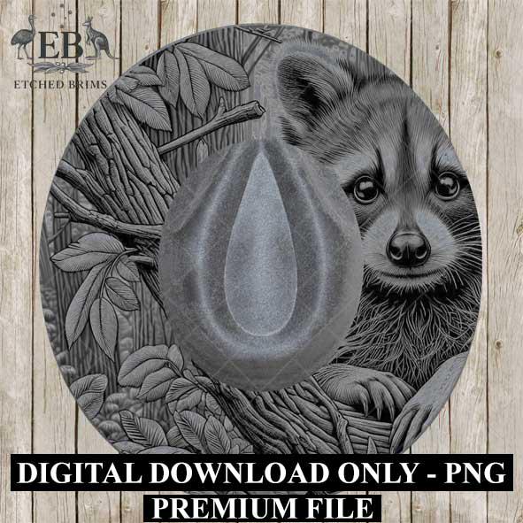 Raccoon in Forest 2, Hat Burning Template, Hat Burning Stencil, Hat Laser Engraving Design, Wide Brim Hat, Printable Hat Template, EB573