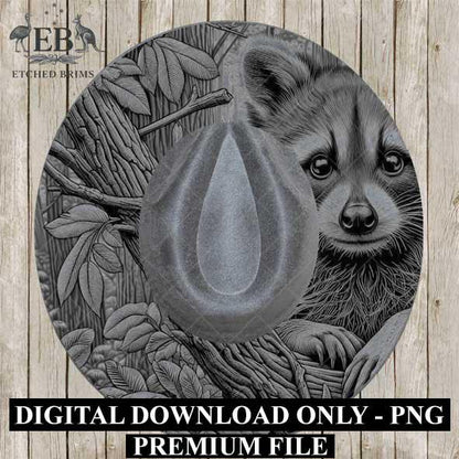 Raccoon in Forest 2, Hat Burning Template, Hat Burning Stencil, Hat Laser Engraving Design, Wide Brim Hat, Printable Hat Template, EB573