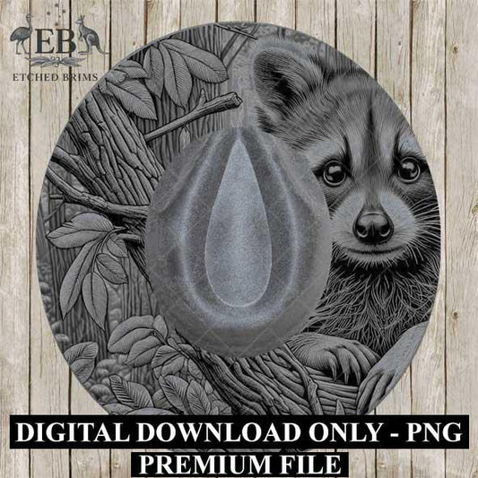 Raccoon in Forest 2, Hat Burning Template, Hat Burning Stencil, Hat Laser Engraving Design, Wide Brim Hat, Printable Hat Template, EB573