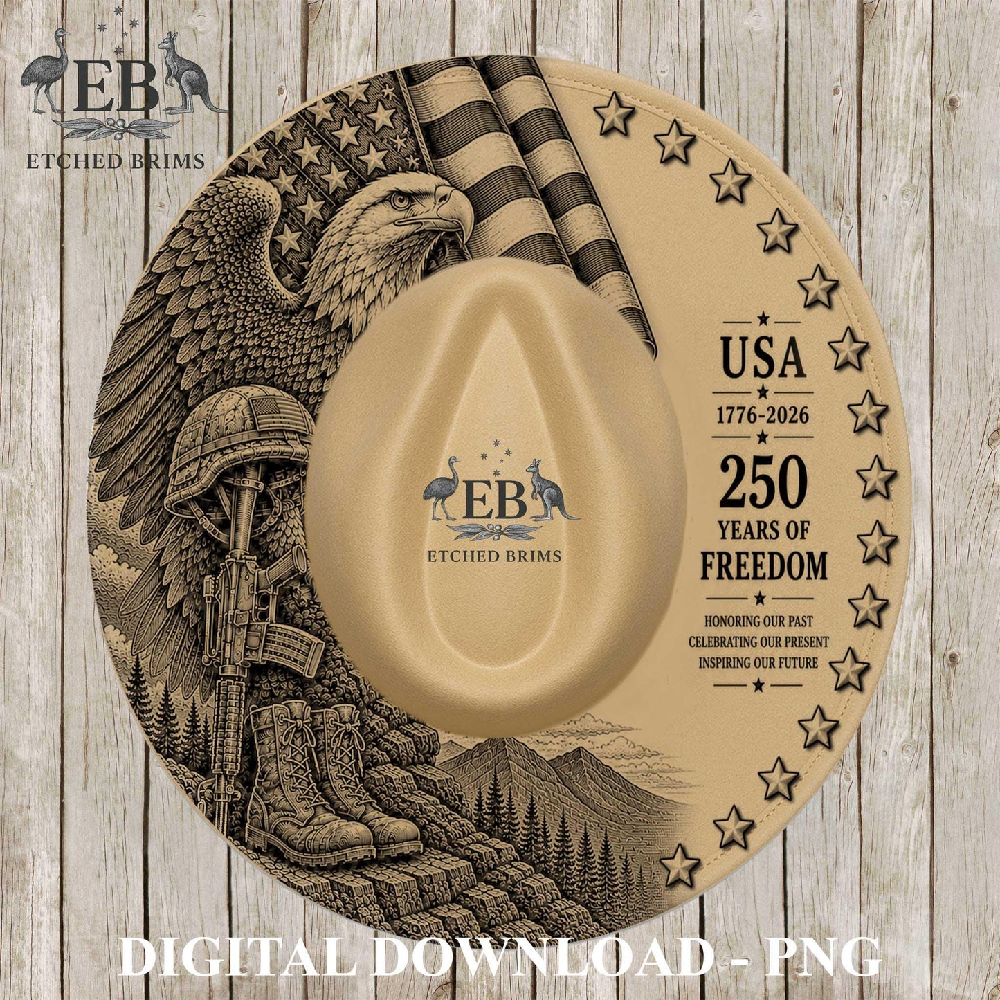 USA Semiquincentennial 250 Years Hat Engraving File, Patriotic Eagle Military Tribute Laser Design, American Flag, Hat Brim Template, EB1248
