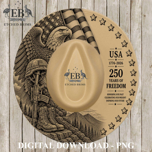 USA Semiquincentennial 250 Years Hat Engraving File, Patriotic Eagle Military Tribute Laser Design, American Flag, Hat Brim Template, EB1248