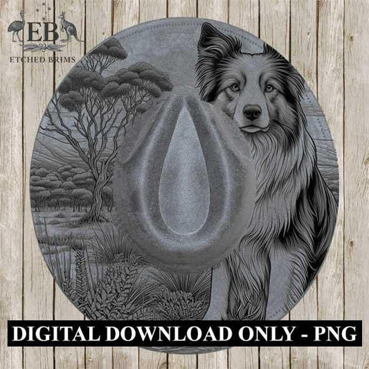 Border Collie Hat Engraving Template – Dog PNG for Laser Hat Burning, Western Cowboy Brim Design, Farm Dog Outline, Digital File – EB381