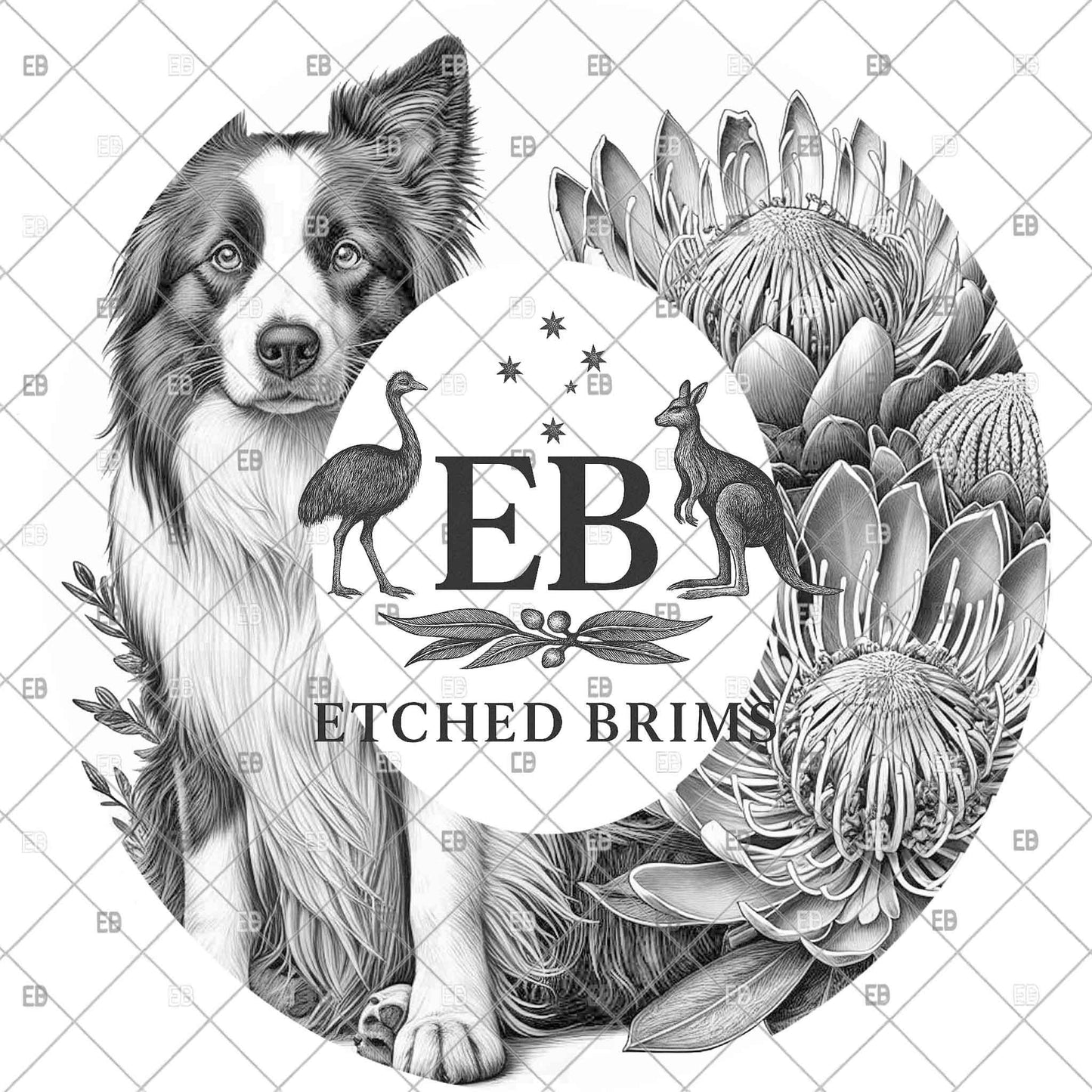 Border Collie Dog Hat Engraving Template, Proteas, PNG for Laser Hat Burning, PDF for Hand Burning Design, Digital Download – EB1233