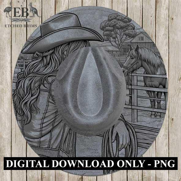 Cowgirl 4, Laser Hat Burning Design, Digital Download PNG, Hat Burning Template, Hat Laser Engraving Design, Wide Brim Hat File EB68