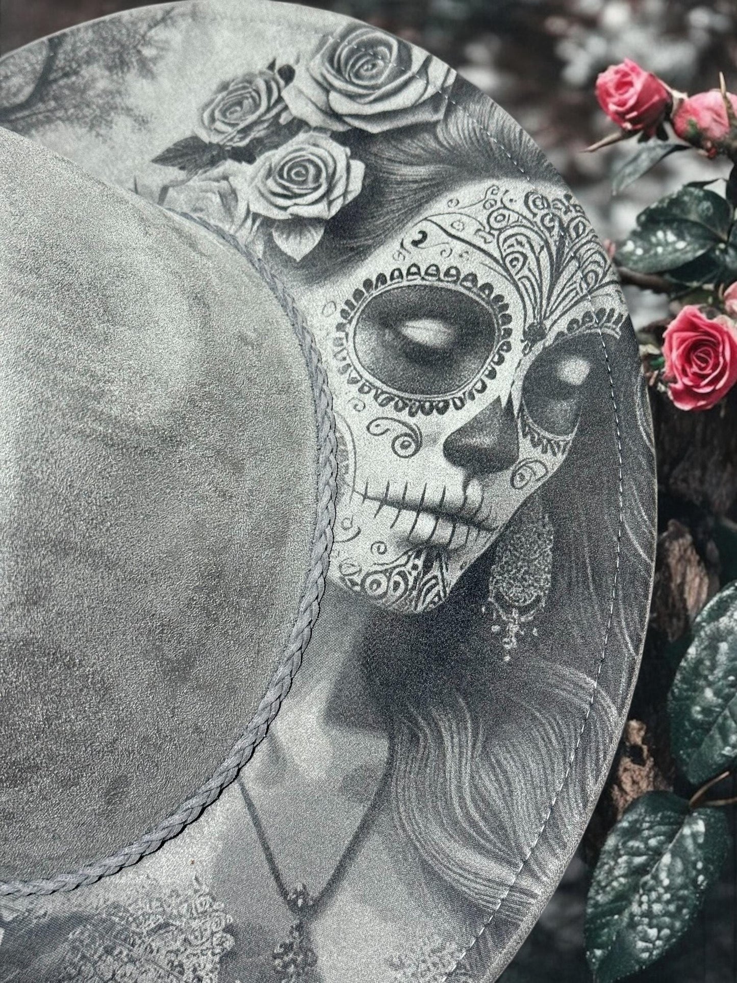 Eternal Bloom Engraved Hat – Sugar Skull & Floral Boho Design, Hand-Burned Brim, Western Boho Hat, Unique Festival Fashion