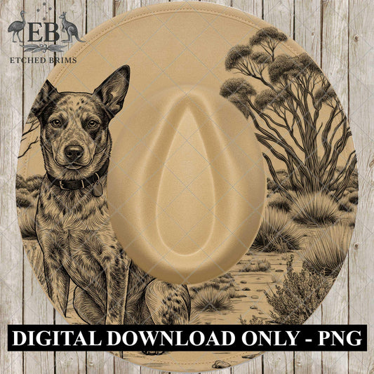 Blue Heeler Dog, Hat Burning Design, PNG for Laser Engraving, Farm Dog PNG, Wide Brim Fedora EB1063