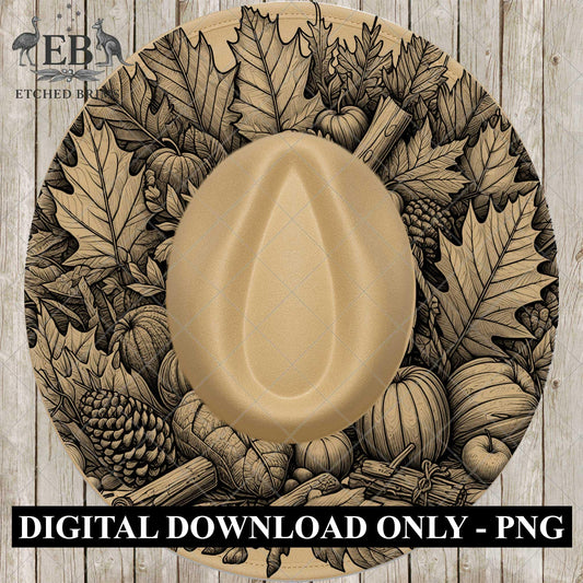 Fall Autumn Leaves, Laser Engraving Hat Design, Wide Brim Hat Template, Hat Burning PNG Pattern, Hat Burning Stencil, EB777