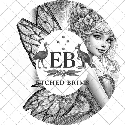 Fairy Girl Hat Burning Design, Digital Download PNG, Laser Engraving Template, Wide Brim, EB919