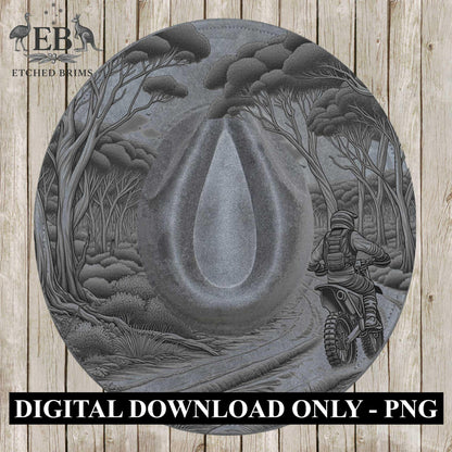 Dirt Bike Rider in the Bush 14, Hat Burning Design, Digital Download PDF & PDF Hand Burning, Wide Brim Hat, Printable Hat Stencil, EB620