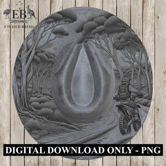 Dirt Bike Rider in the Bush 14, Hat Burning Design, Digital Download PDF & PDF Hand Burning, Wide Brim Hat, Printable Hat Stencil, EB620