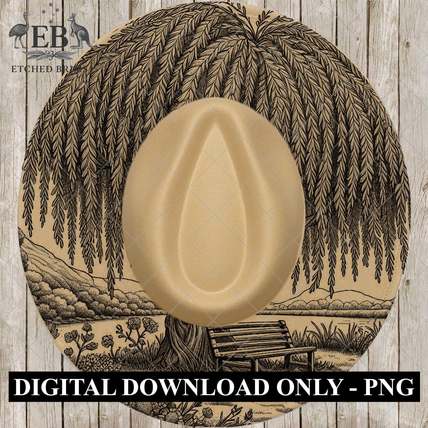 Weeping Willow Countryside, Hat Burning Design, Hand Burning Stencil, PDF & PNG, Hat Burning Template, Laser Engraving Design, EB732