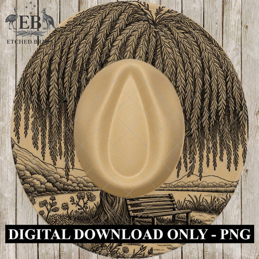 Weeping Willow Countryside, Hat Burning Design, Hand Burning Stencil, PDF & PNG, Hat Burning Template, Laser Engraving Design, EB732