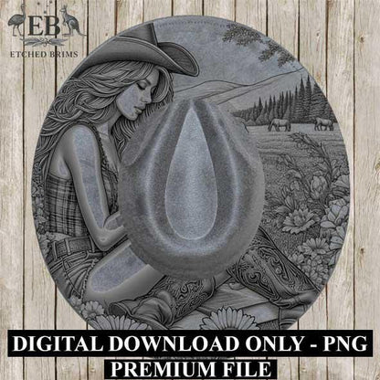 Hat Burning Design, Cowgirl & Flowers 4, Hat Engraving Template, BOHO, Laser Hat Burning, PNG File, Printable PDF, Western Hat Design, EB327