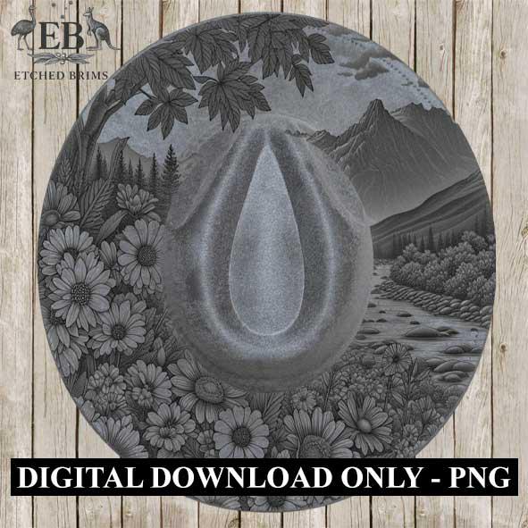 Mountain Flowers 6 Hat File, Laser Hat Burning Design, Digital Download PNG, Hat Burning Template, Hat Laser Engraving Design, Hat File EB40