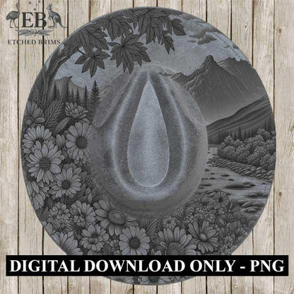 Mountain Flowers 6 Hat File, Laser Hat Burning Design, Digital Download PNG, Hat Burning Template, Hat Laser Engraving Design, Hat File EB40