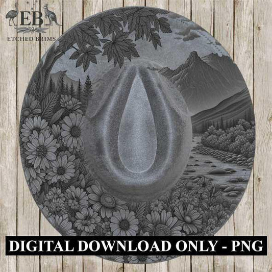 Mountain Flowers 6 Hat File, Laser Hat Burning Design, Digital Download PNG, Hat Burning Template, Hat Laser Engraving Design, Hat File EB40