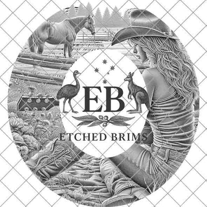 Cowgirl & Guitar 1, Laser Hat Burning Design, Digital Download PNG, Hat Burning Template, Hat Laser Engraving Design Wide Brim Hat File EB70