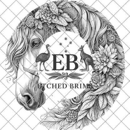Indian Horse & Feathers 21 Hat Burning Template for Wide Brim Hats. PNG for Laser Engraving and PDF Burning Stencil for Hand Burning, EB556