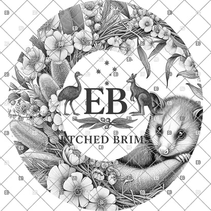 Possum Hat Brim Template | Australian Native Flower Hat Engraving File | Western Cowboy Hat Laser Burn Design | Wide Brim Pattern, EB1186