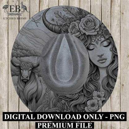 Taurus Zodiac Hat Design PNG, Laser Engraving File, Western Boho Digital Download, Hat Engraving Design, Western Hat File, EB312