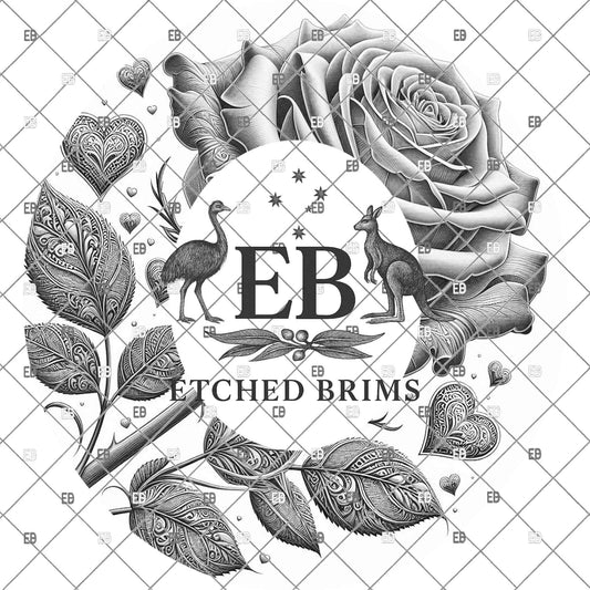 Hearts & Flowers Valentine, Hat Burning Design, Digital Download PNG, Wide Brim Hat Laser Template, EB1126