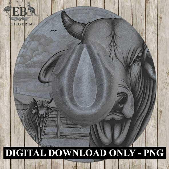Brahman Bull 3 Laser Hat Burning Design, Digital Download PNG Hat Burning Template Hat Laser Engraving Design Wide Brim Hat Laser File EB145