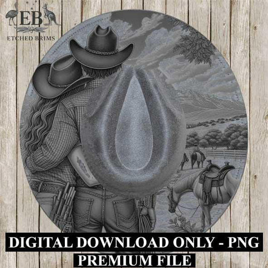 Cowgirl Cowboy 3, Laser Hat Burning Design, Digital Download PNG, Hat Burning Template, Hat Laser Engraving Design, Wide Brim Hat File EB213
