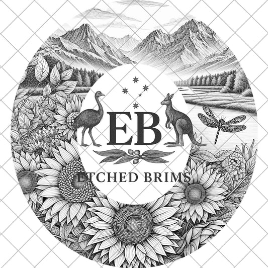 Dragonfly, Sunflowers, Mountain Scenery, Hat Burning Design, Laser Engraving Template, PNG, PDF included, EB989