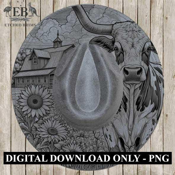 Longhorn Cow #2, Laser Hat Burning Design, Digital Download PNG, Hat Burning Template, Hat Laser Engraving Design, Wide Brim Hat File, EB54
