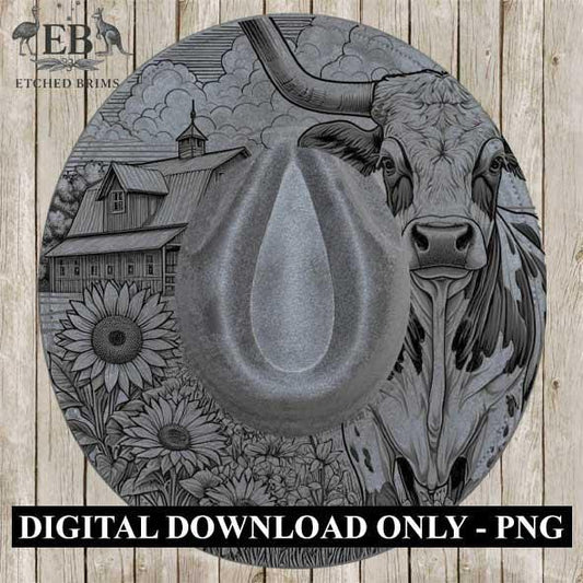 Longhorn Cow #2, Laser Hat Burning Design, Digital Download PNG, Hat Burning Template, Hat Laser Engraving Design, Wide Brim Hat File, EB54