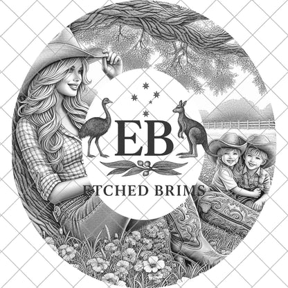 Cowgirl and Children Hat Burning Design, Western Family Laser Engraving Template for Fedora Brims, Country Ranch Life Engraving File, EB937