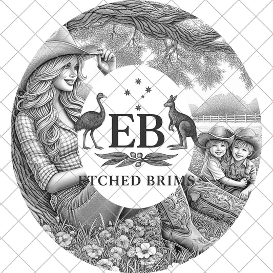 Cowgirl and Children Hat Burning Design, Western Family Laser Engraving Template for Fedora Brims, Country Ranch Life Engraving File, EB937