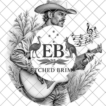 Country Music Guitar Player, Hat Burning Design, Wide Brim Hat Burning Template, Laser Hat Engraving Template, Printable Stencil, EB772