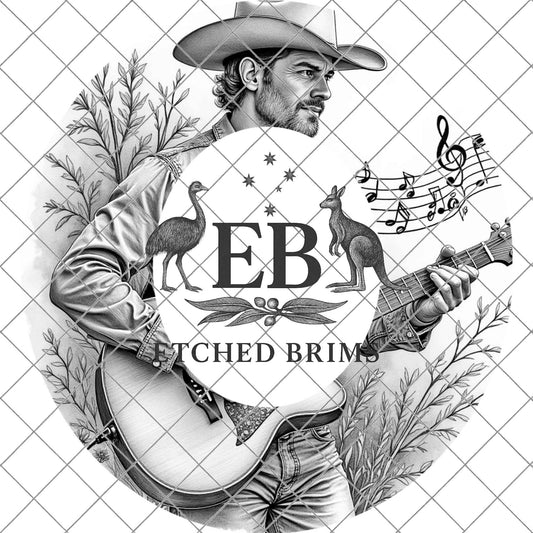 Country Music Guitar Player, Hat Burning Design, Wide Brim Hat Burning Template, Laser Hat Engraving Template, Printable Stencil, EB772