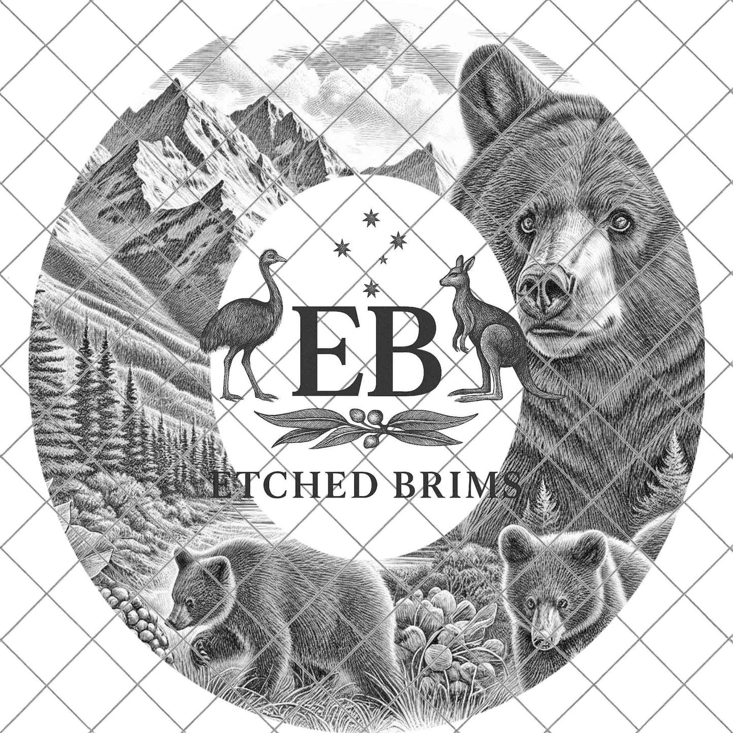 Black Bear & Cubs, Hat Burning Design, Wide Briim Hat Template, Hat Laser Engraving Design, Digital Download PNG, EB738