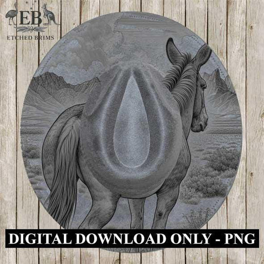Mule Donkey Desert Mountains 3 Design, Laser Hat Burning Design, Digital Download PNG, Hat Burning Template, Wide Brim Hat File, EB242