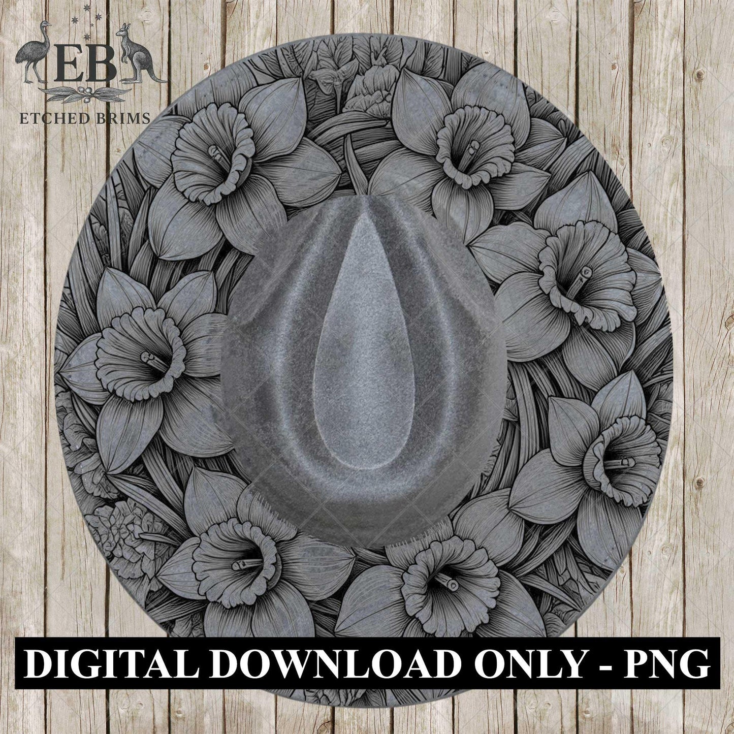 Daffodil Flowers 3, Hat Burning Design, Digital Download PDF & PDF Hand Burning, Wide Brim Hat, Printable Hat Stencil, EB615