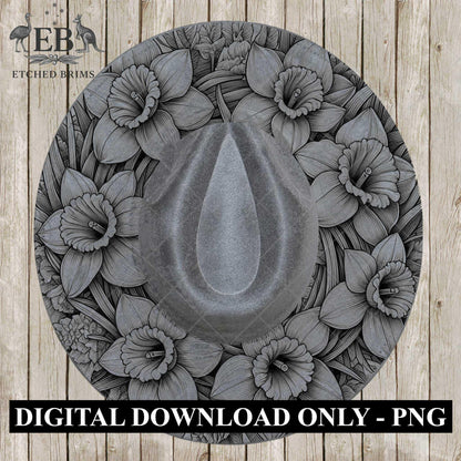 Daffodil Flowers 3, Hat Burning Design, Digital Download PDF & PDF Hand Burning, Wide Brim Hat, Printable Hat Stencil, EB615