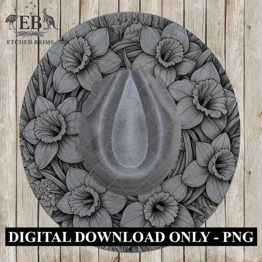 Daffodil Flowers 3, Hat Burning Design, Digital Download PDF & PDF Hand Burning, Wide Brim Hat, Printable Hat Stencil, EB615