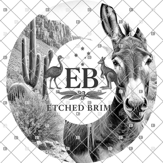 Mule Western Hat Burning Design | Wide Brim Hat Engraving Stencil, Cowboy Hat Laser Design, EB1200