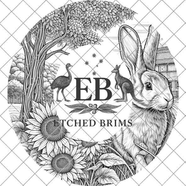 Rabbit & Sunflowers 3, Hat Burning Template, Hat Burning Stencil, Hat Laser Engraving Design, Wide Brim Hat, Printable Hat Template, EB570
