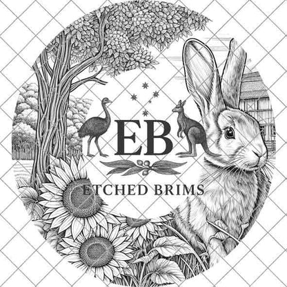 Rabbit & Sunflowers 3, Hat Burning Template, Hat Burning Stencil, Hat Laser Engraving Design, Wide Brim Hat, Printable Hat Template, EB570